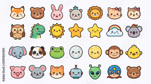Canvas Print Cute animal and character icons collection