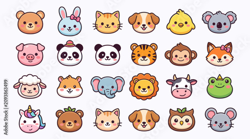 Canvas Print Cute animal faces collection