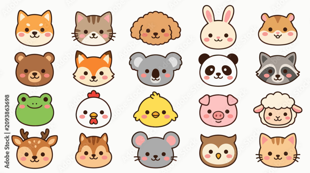 Fototapeta premium Cute animal faces collection