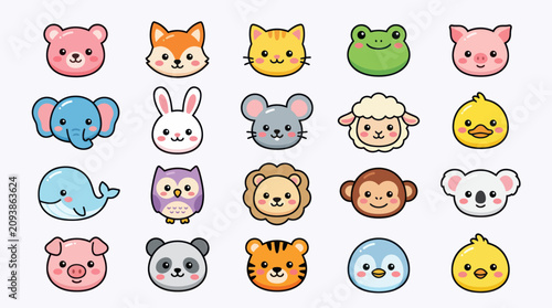 Cute animal faces collection