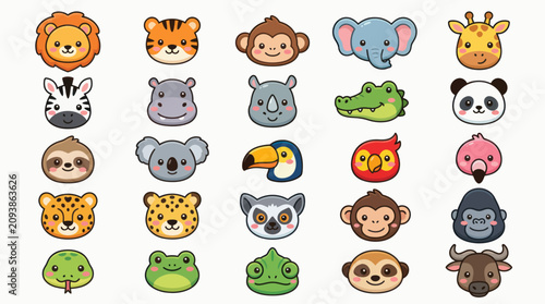 Canvas Print Cute animal faces collection