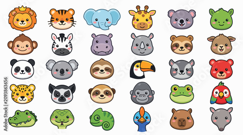 Canvas Print Cute animal faces collection