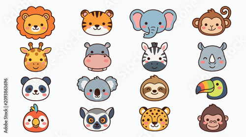 Canvas Print Cute animal faces collection