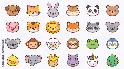 Canvas Print Cute animal faces collection
