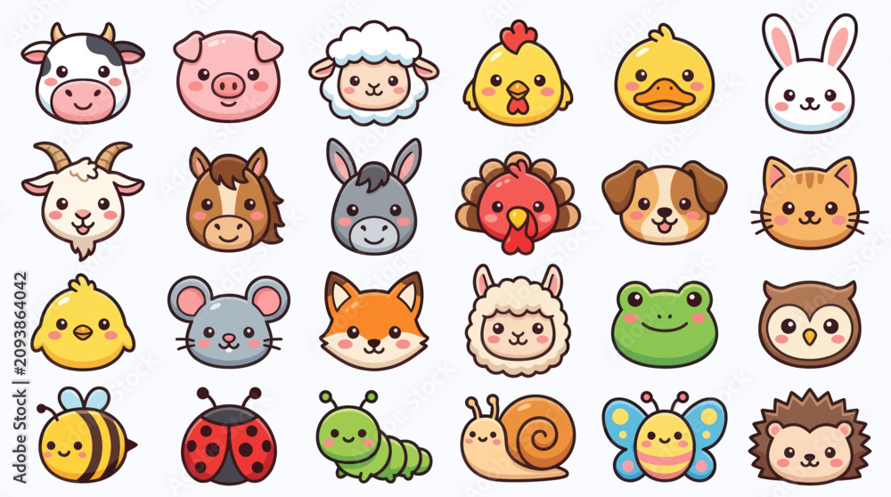 Fototapeta premium Cute animal icons collection