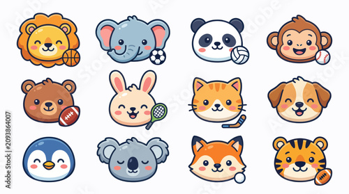 Canvas Print Cute animal faces with sports equipment