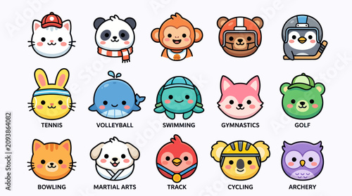 Photography Cute animal icons with sports and activities