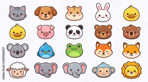 Photography Cute cartoon animal faces collection