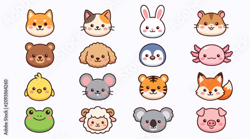 Photography Cute cartoon animal faces collection