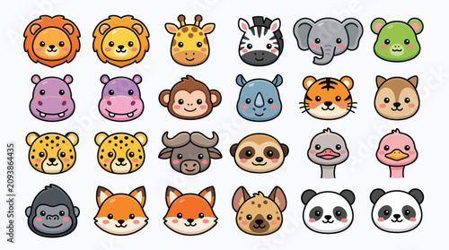 Canvas Print Cute cartoon animal faces collection