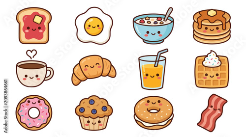 Cute breakfast food icons collection