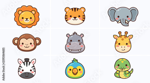 Photography Cute cartoon animal faces collection