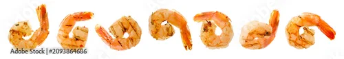 Obraz  z motywem Tasty grilled shrimps isolated on white, set