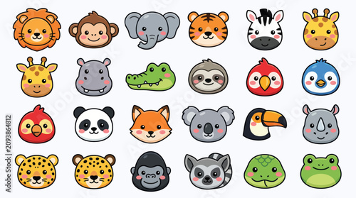 Canvas Print Cute cartoon animal faces collection