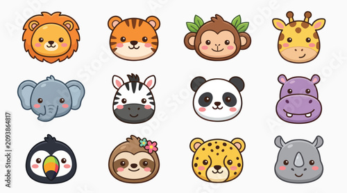 Canvas Print Cute cartoon animal faces collection