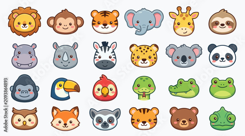 Photography Cute cartoon animal faces collection