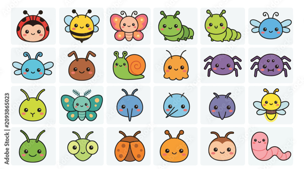 Fototapeta premium Cute cartoon insect collection