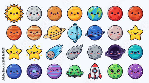 Obraz na plátně Cute cartoon celestial bodies and space objects