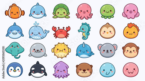 Photography Cute cartoon marine life characters collection