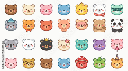 Cute cartoon bear faces collection