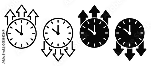 Photos Uptime and downtime icon vector with clock, upward and downward arrows, system a