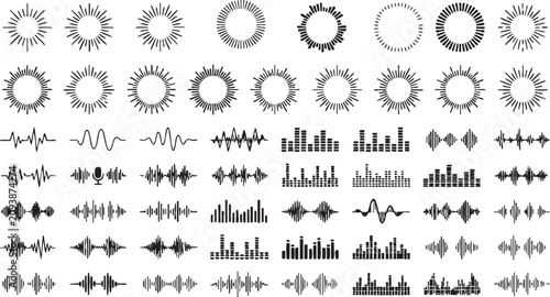 Photos Vector sound wave and burst graphic design elements for audio visual effects and