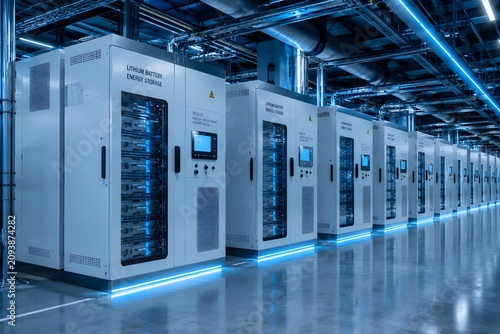 Modern Data Center Hall with Power Distribution Cabinets