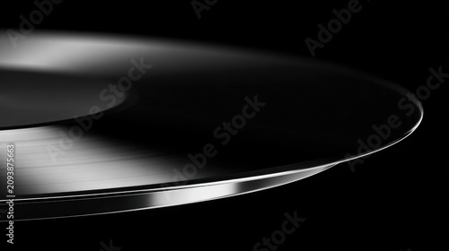 Silver metallic vinyl record on dark background for design