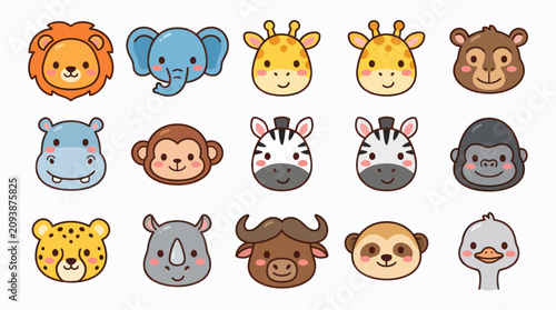Canvas Print Cute cartoon safari animal faces collection