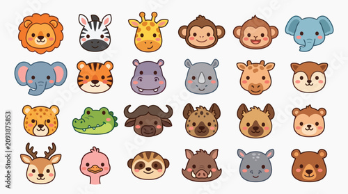 Photography Cute cartoon safari animal faces collection