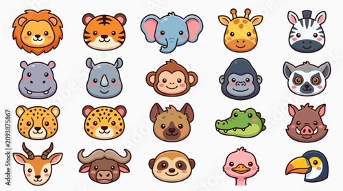 Photography Cute cartoon safari animal faces collection