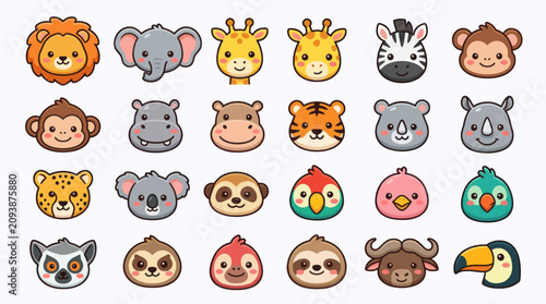 Photography Cute cartoon safari animal faces collection