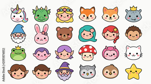 Canvas Print Cute fantasy characters collection