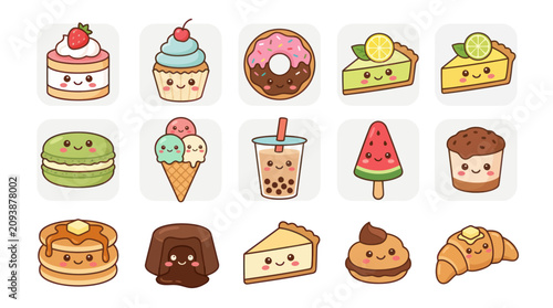 Cute kawaii desserts and drinks collection