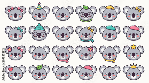 Photography Cute koala face emoticons collection
