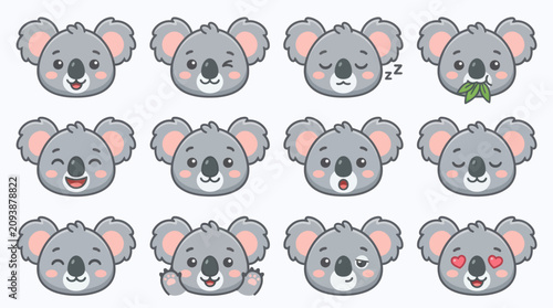 Canvas Print Cute koala face expressions collection
