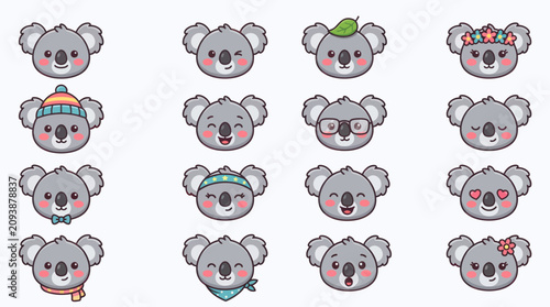 Canvas Print Cute koala face expressions collection