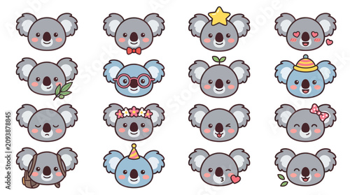 Canvas Print Cute koala face expressions set