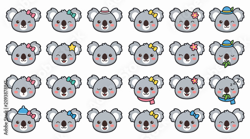 Canvas Print Cute koala face icon set