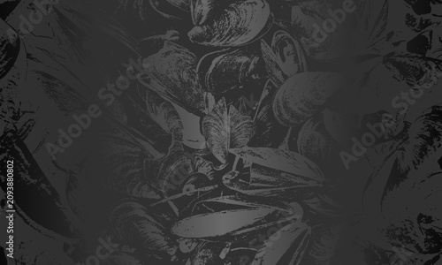 Luxury metallic black gradient background with distressed closeup seashell armor texture. EPS 10 Vector illustration