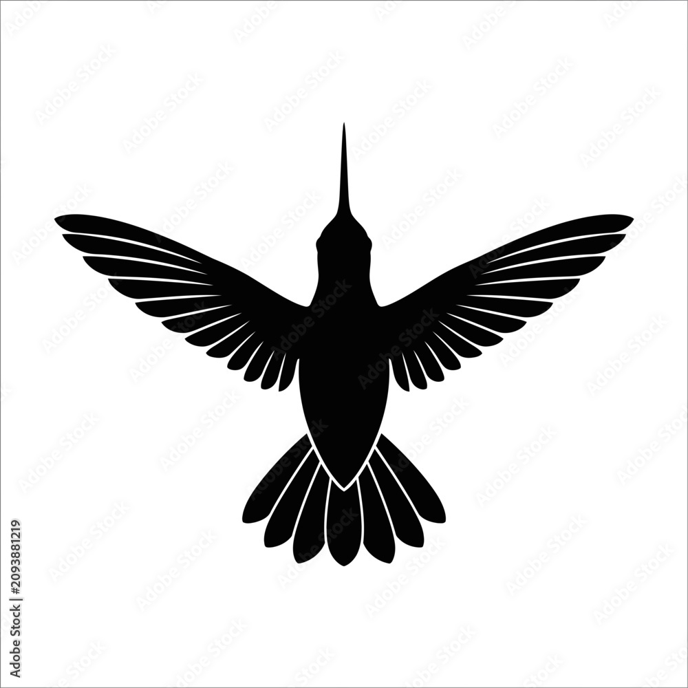 Fototapeta premium Black silhouette of a hummingbird flying.