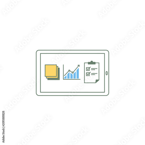 Tablet displaying business analytics and data visualization.