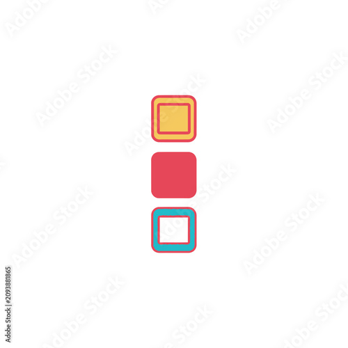 Three colorful abstract squares stacked vertically.
