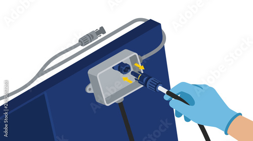 Hand in glove connecting solar panel connector to junction box