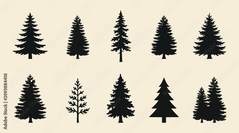 Obraz premium Pine tree silhouettes collection