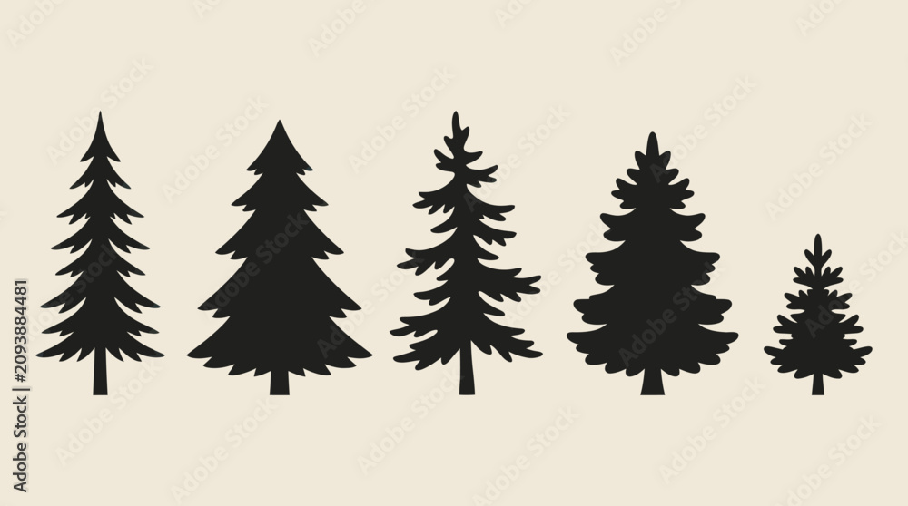Obraz premium Pine tree silhouettes collection