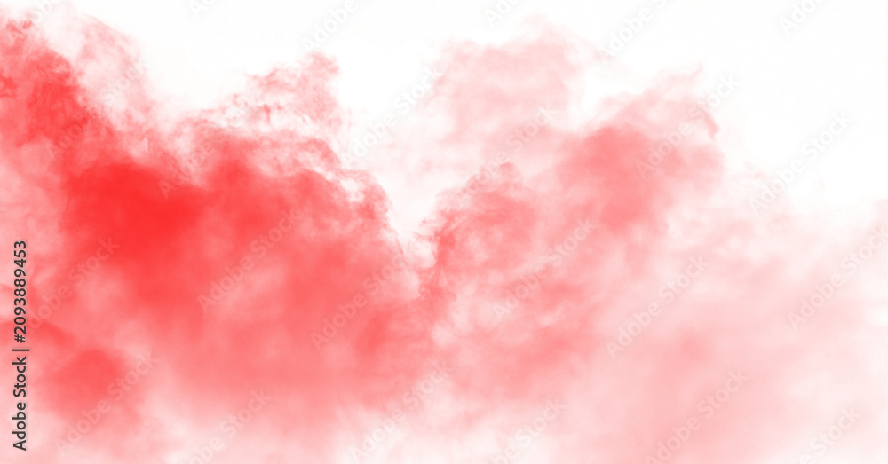 Fototapeta premium Abstract red smoke isolated on transparent white background. Red color fog clouds rising up. Colorful smoke texture. Steam, vapor, gas, fog special effect. Texture overlays. Graphic design elements