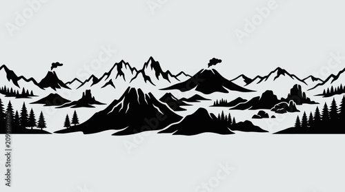Bild auf Leinwand Stylized mountain range landscape silhouette