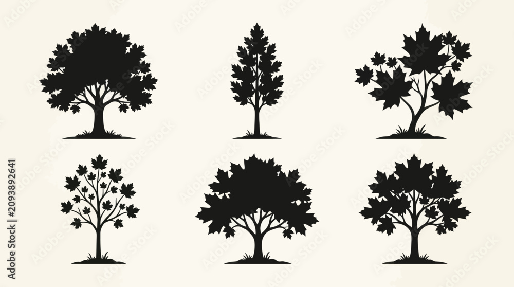 Fototapeta premium Tree silhouettes collection