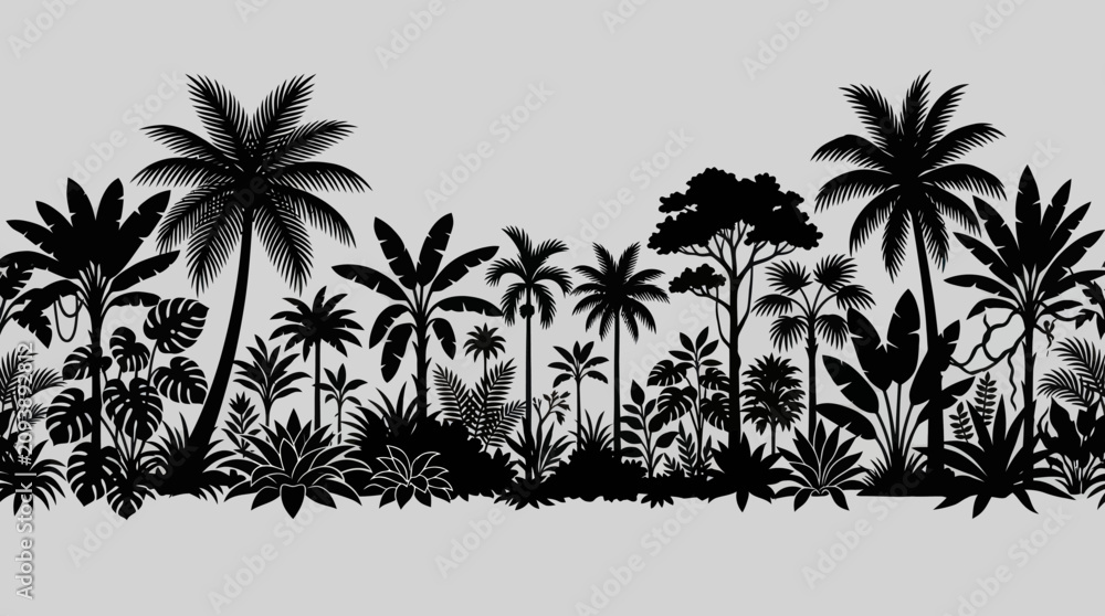 Fototapeta premium Tropical jungle vegetation silhouette